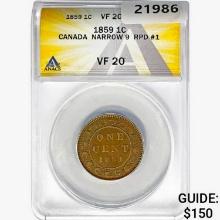 1859 1C Canada Narrow 9 ANACS VF20 RPD#1