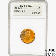 1909-S Wheat Cent PNG MS64 RED S/HORIZ