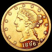1896-S $5 Gold Half Eagle LIGHTLY CIRCULATED