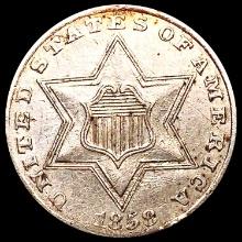 1858 Silver Three Cent NEARLY UNCIRCULATED