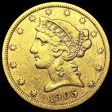 1905-S $5 Gold Half Eagle CLOSELY UNCIRCULATED