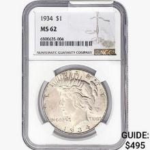 1934 Silver Peace Dollar NGC MS62