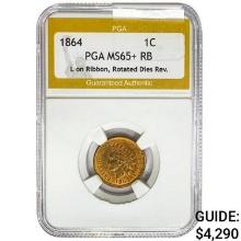 1864 Indian Head Cent PGA MS65+ RB L on Ribbon, Ro