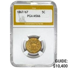 1867/67 Shield Nickel PGA MS66