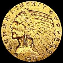 1911-S $5 Gold Half Eagle NEARLY UNCIRCULATED