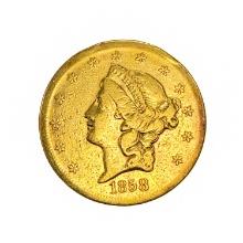 1858-S $20 Gold Double Eagle NICELY CIRCULATED