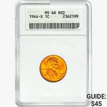 1944-S Wheat Cent ANACS MS66 RED