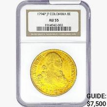 1794P .7615oz. Gold JF Colombia 8 Escudos NGC AU55