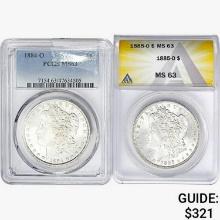 1884-1885 [2] Morgan Silver Dollar ANACS/PCGS MS63