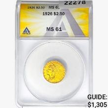 1926 $2.50 Gold Quarter Eagle ANACS MS61