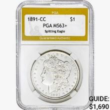 1891-CC Morgan Silver Dollar PGA MS63+ Spit. Eagle