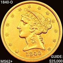 1840-O $5 Gold Half Eagle UNCIRCULATED +
