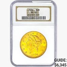 1904 $20 Gold Double Eagle NGC MS62