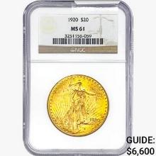 1920 $20 Gold Double Eagle NGC MS61
