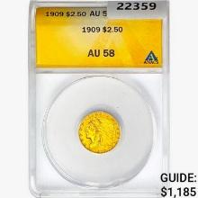 1909 $2.50 Gold Quarter Eagle ANACS AU58
