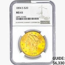 1894-S $20 Gold Double Eagle NGC MS61
