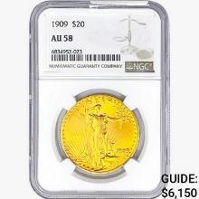 1909 $20 Gold Double Eagle NGC AU58