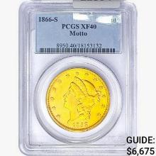 1866-S $20 Gold Double Eagle PCGS XF40 Motto