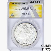 1880-CC Morgan Silver Dollar ANACS MS62 2ND 8/7 VA