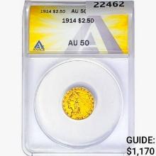 1914 $2.50 Gold Quarter Eagle ANACS AU50