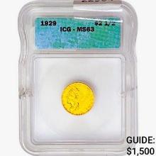 1929 $2.50 Gold Quarter Eagle ICG MS63