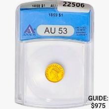 1859 Rare Gold Dollar ANACS AU53