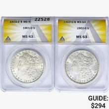 1901-1902 [2] Morgan Silver Dollar ANACS MS63