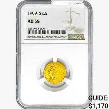 1909 $2.50 Gold Quarter Eagle NGC AU58