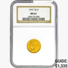 1913 $2.50 Gold Quarter Eagle NGC MS61