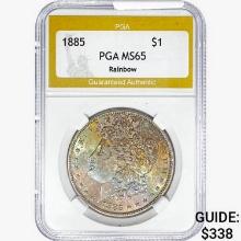 1885 Morgan Silver Dollar PGA MS65 Rainbow