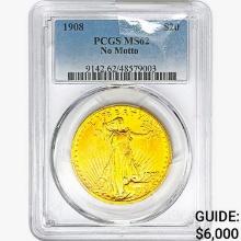 1908 $20 Gold Double Eagle PCGS MS62 No Motto