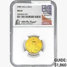 2000 $10 1/4oz. Gold Eagle NGC MS69 Signed Frost