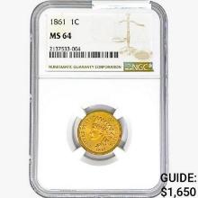 1861 Indian Head Cent NGC MS64