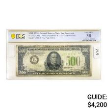 1934 $500 Federal Reserve Note PCGS VF 30