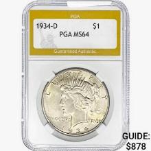 1934-D Silver Peace Dollar PGA MS64