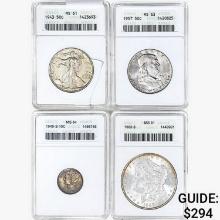 1888-1957 [4] US Varied Silver Coinage ANACS MS