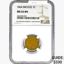 1864 Indian Head Cent NGC MS63 BN Bronze