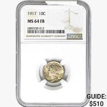 1917 Mercury Silver Dime NGC MS64 FB