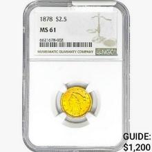 1878 $2.50 Gold Quarter Eagle NGC MS61