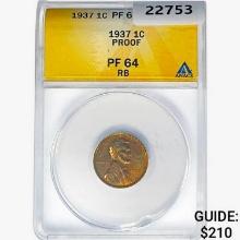 1937 Wheat Cent ANACS PF64 RB