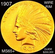 1907 Indian Periods Wire Rim $10 Gold Eagle