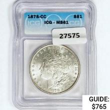 1878-CC Morgan Silver Dollar ICG MS61