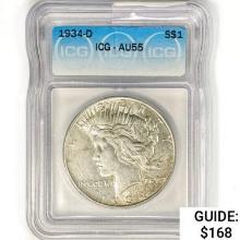 1934-D Silver Peace Dollar ICG AU55