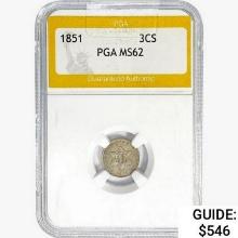 1851 Silver Three Cent PGA MS62
