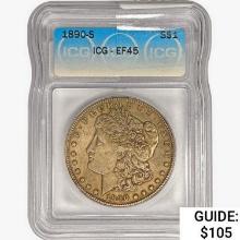 1890-S Morgan Silver Dollar ICG EF45