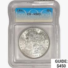 1891 Morgan Silver Dollar ICG MS63