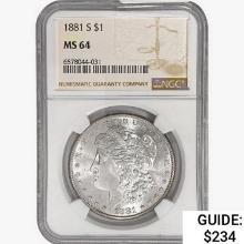 1881-S Morgan Silver Dollar NGC MS64