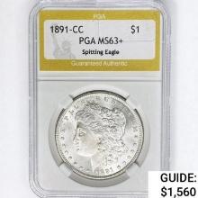 1891-CC Morgan Silver Dollar PGA MS63+ Spit. Eagle