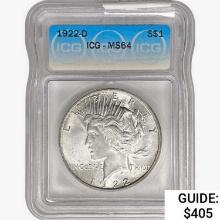 1922-D Silver Peace Dollar ICG MS64
