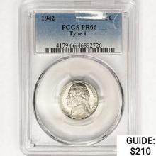 1942 Jefferson Nickel PCGS PR66 TYPE 1